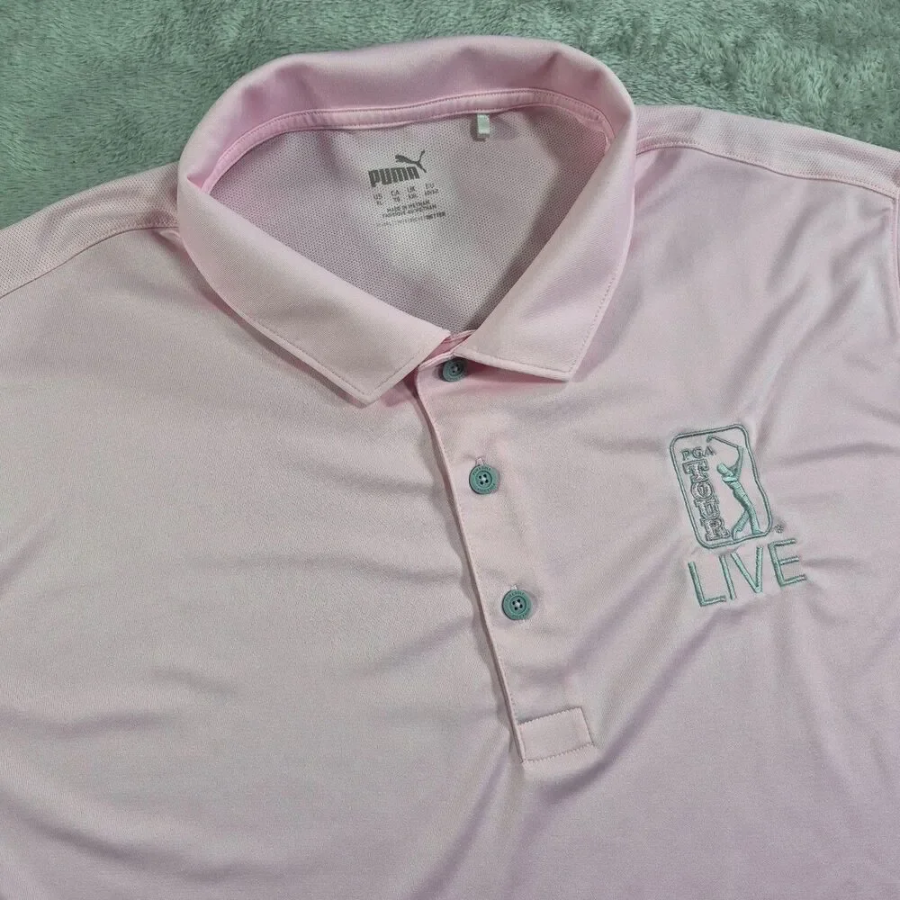 Puma Golf Shirt Mens XL Pink Polo PGA Tour Live Embroidered Performance